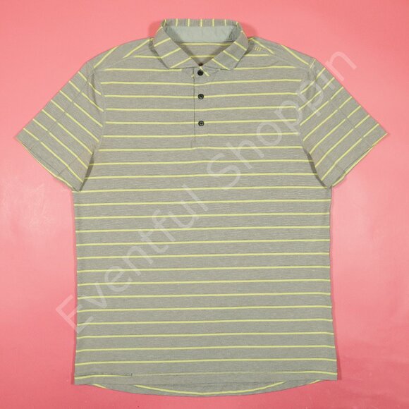 Lululemon Rival Polo Shirt Mens XL Gray Striped Short Sleeve Vitasea Fabric - Picture 2 of 5